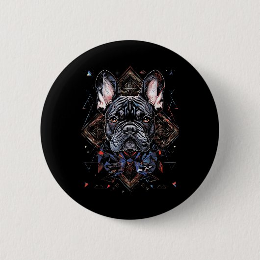 Tattoo Art French Bulldog Combined Geometric Button (Vorderseite)