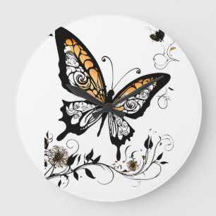Tattoo Art Style Elegante Schmetterling - Wall Clo Große Wanduhr