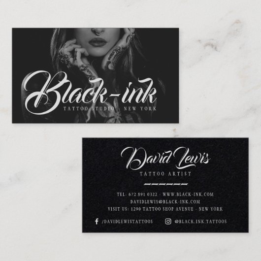 Tattoo arti script typography black kraft visitenkarte (Vorne/Hinten)