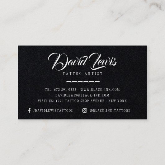 Tattoo arti script typography black kraft visitenkarte (Rückseite)
