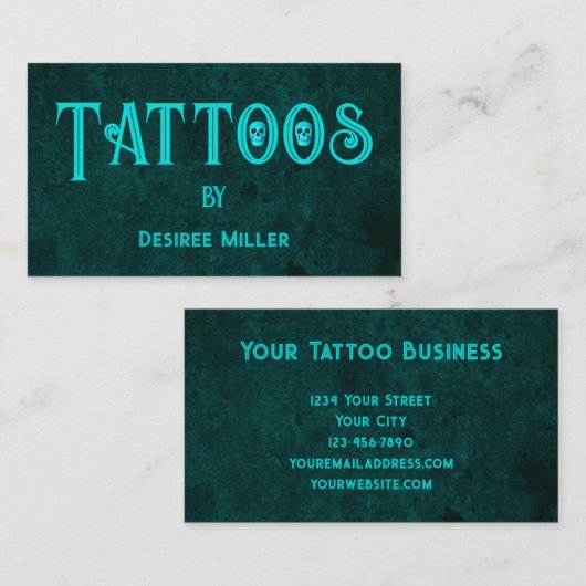 Tattoo Artist Aquamarin Skull Visitenkarte (Vorne/Hinten)