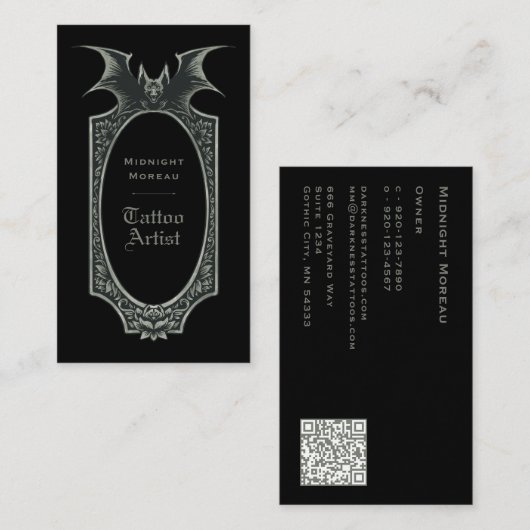Tattoo Artist Bat QR Code Business Card Visitenkarte (Vorne/Hinten)