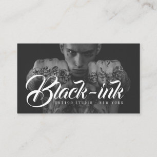Tattoo artist black Foto white script kalligraphy Visitenkarte