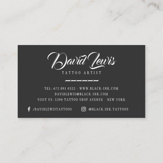 Tattoo artist black Foto white script typography Visitenkarte (Rückseite)