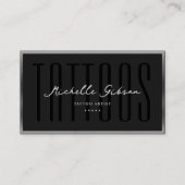 Tattoo Artist Eleganter Schwarzer Silberrahmen Tat Visitenkarte (Vorderseite)