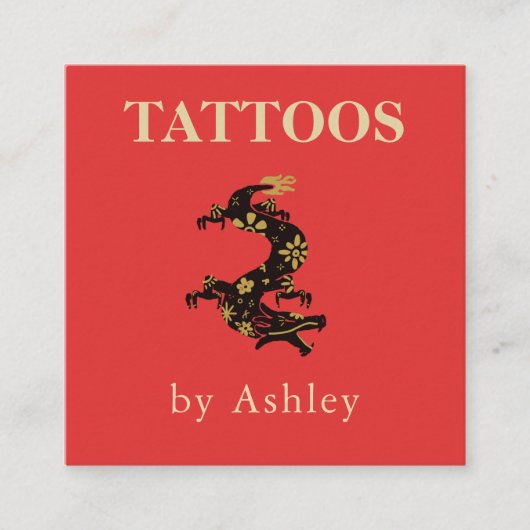 Tattoo Artist Floral Dragon Social Media Cool Red Quadratische Visitenkarte (Vorderseite)