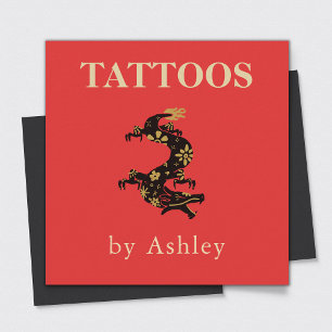Tattoo Artist Floral Dragon Social Media Cool Red Quadratische Visitenkarte