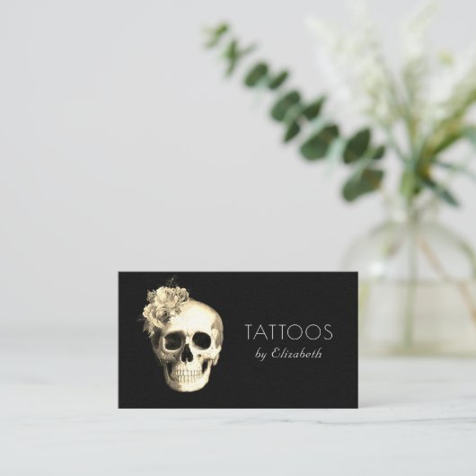 Tattoo Artist Gothic Skull Rose Visitenkarte (Stehend Vorderseite)