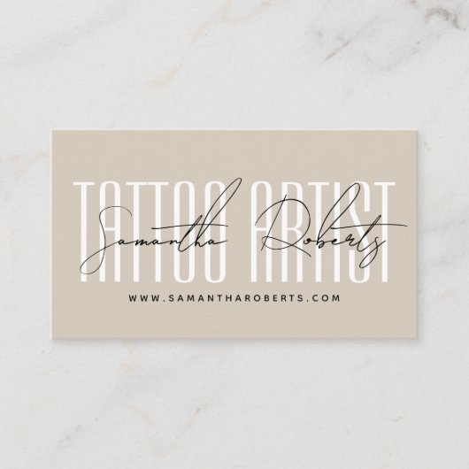 Tattoo artist modern typography script beige visitenkarte (Vorderseite)