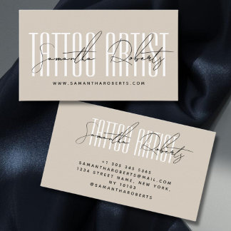 Tattoo artist modern typography script beige visitenkarte