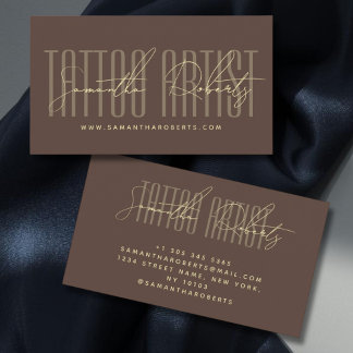 Tattoo artist modern typography script brown visitenkarte