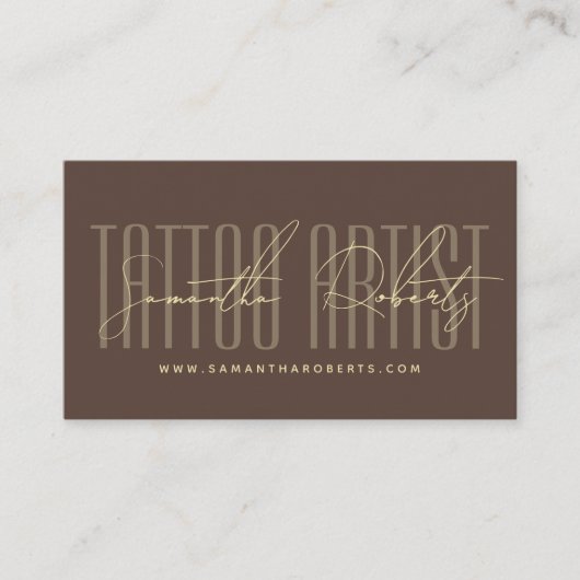 Tattoo artist modern typography script brown visitenkarte (Vorderseite)