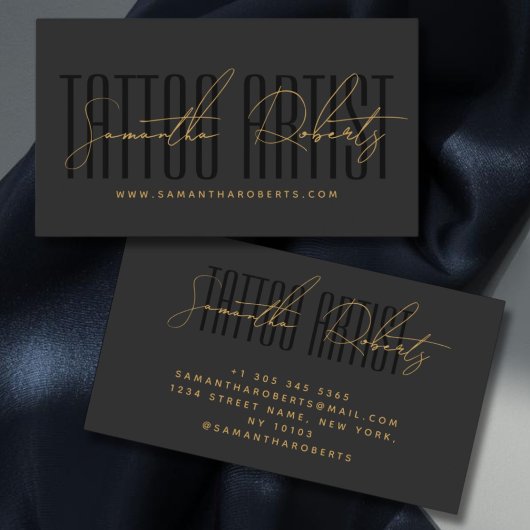 Tattoo artist modern typography script gray black visitenkarte
