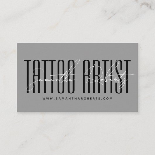 Tattoo artist modern typography script gray visitenkarte (Vorderseite)