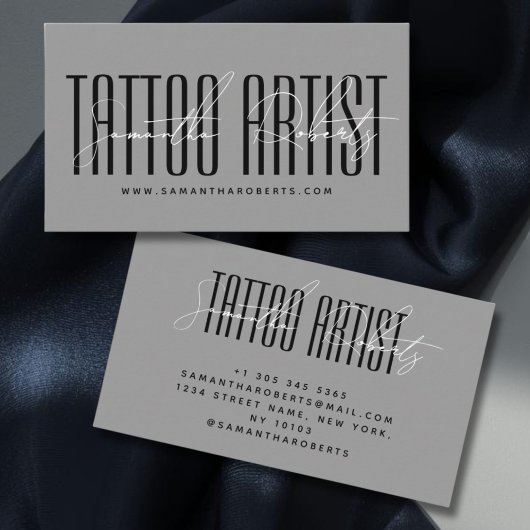 Tattoo artist modern typography script gray visitenkarte