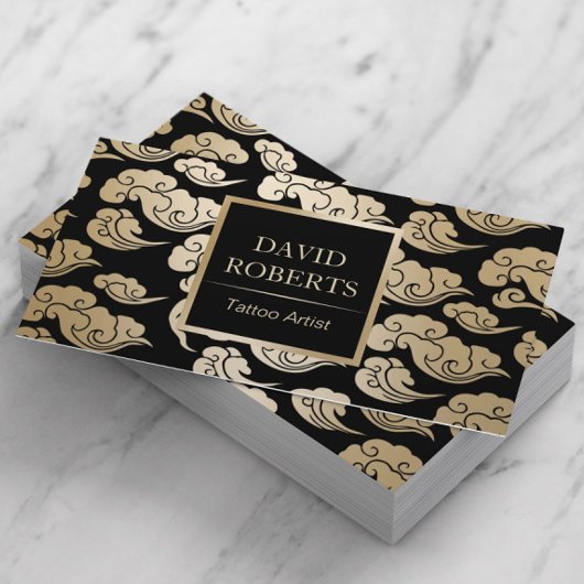 Tattoo Artist Modernes Schwarz & Gold Orientalisch Visitenkarte