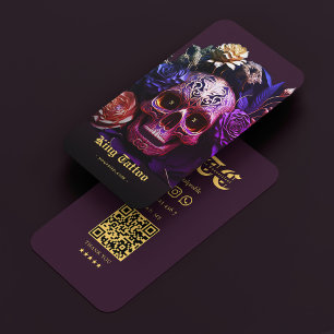 Tattoo Artist Monogram Dark Lila Skull Modern Visitenkarte