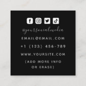 Tattoo Artist Rocks Tiger Social Media Cool Black Quadratische Visitenkarte (Rückseite)