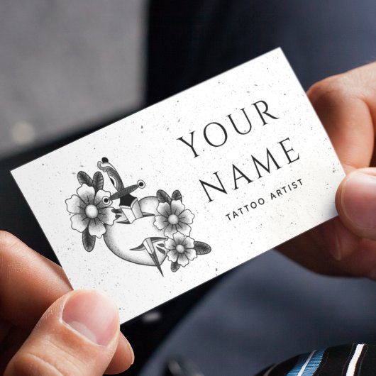 Tattoo Artist Salon Blumenschwert grungy Alter Sti Visitenkarte