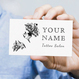 Tattoo Artist Salon Blumenschwert Schwarz-weiß Sch Visitenkarte