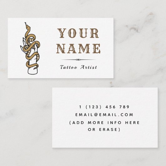 Tattoo Artist Salon Brown Snake Modern Trendy Visitenkarte (Vorne/Hinten)