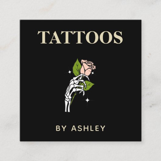 Tattoo Artist Salon Tiger Skeleton Hand & Rose Quadratische Visitenkarte (Vorderseite)