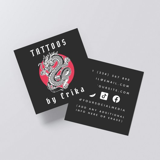 Tattoo Artist Shop Salon Dragon Add Social Media Quadratische Visitenkarte