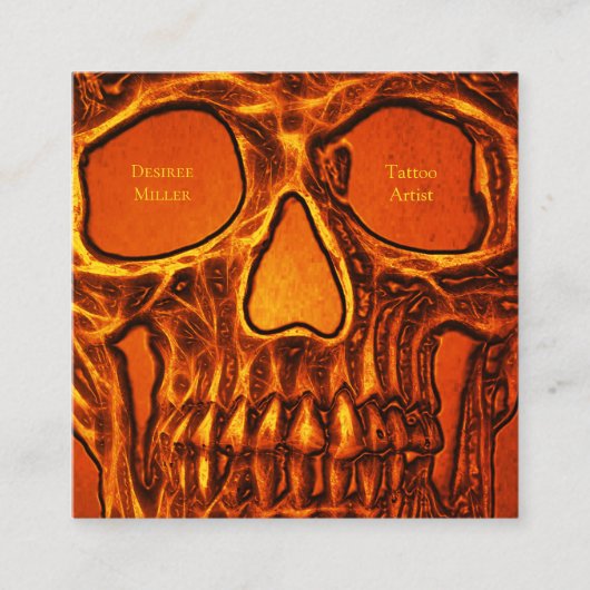 Tattoo Artist Skull Face Orange Black Gothic Quadratische Visitenkarte (Vorderseite)