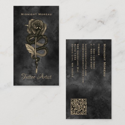 Tattoo Artist Snake Rose QR Code Visitenkarte (Vorne/Hinten)