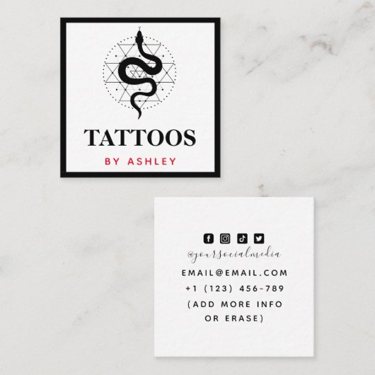 Tattoo Artist Social Media Schlange Illustration S Quadratische Visitenkarte (Vorne/Hinten)