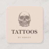 Tattoo Artist Social Media Skull Beige Moderne Quadratische Visitenkarte (Vorderseite)