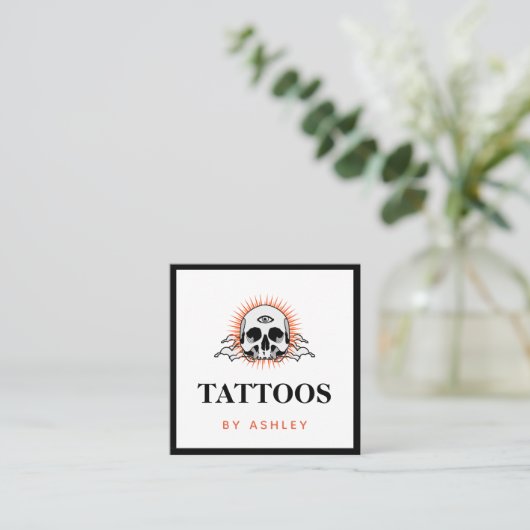 Tattoo Artist Social Media Skull Sunrise Sunset Quadratische Visitenkarte (Stehend Vorderseite)