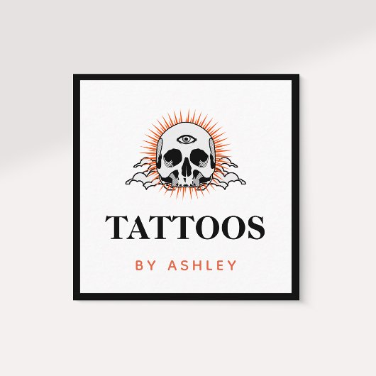 Tattoo Artist Social Media Skull Sunrise Sunset Quadratische Visitenkarte