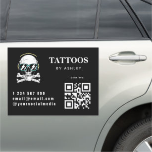 Tattoo Artist Studio Salon Skull Logo & QR Code Auto Magnet