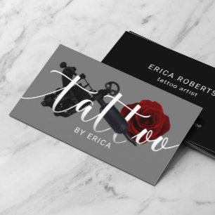 Tattoo Artist Tattoo Gun & Blume Typografie Visitenkarte
