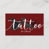 Tattoo Artist Tattoo Gun & Rose Typografie Rot Visitenkarte (Vorderseite)