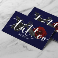 Tattoo Artist Tattoo Gun & Rose Typografy Navy