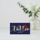 Tattoo Artist Tattoo Gun & Rose Typografy Navy Visitenkarte (Stehend Vorderseite)