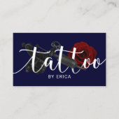Tattoo Artist Tattoo Gun & Rose Typografy Navy Visitenkarte (Vorderseite)