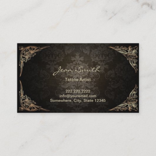 Tattoo Artist Vintag Gerahmt Damask Visitenkarte (Vorderseite)