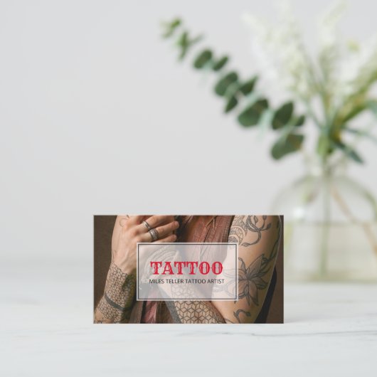 Tattoo Artist Vintages Foto Tytpografie Visitenkarte (Stehend Vorderseite)