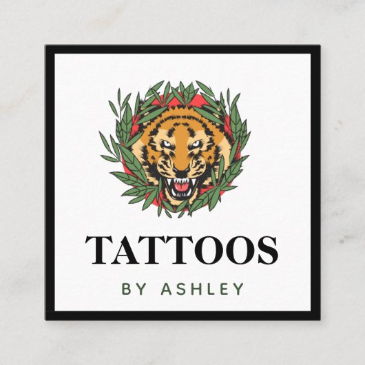 Tattoo Artist Wild Tiger Illustration Bold Trendy Quadratische Visitenkarte (Vorderseite)