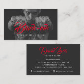 Tattoo Artists black Foto red script kalligraphie Visitenkarte (Vorne/Hinten)