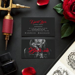 Tattoo Artists black Foto red script typography Visitenkarte