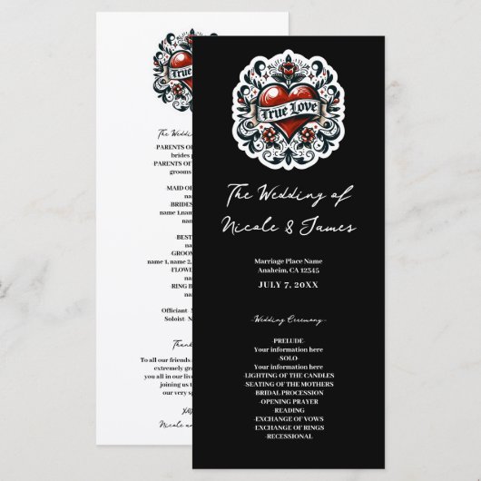 Tattoo-Aufkleber für wahre Liebe Hochzeitsprogramm Programm (Vorne/Hinten)