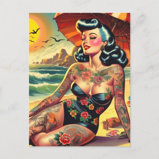 Tattoo Beach Button-up Postkarte (Vorderseite)