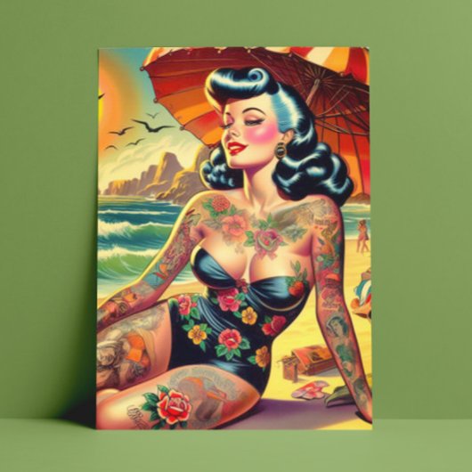 Tattoo Beach Button-up Postkarte