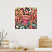 Tattoo Biker Girls Comic Poster (Küche)