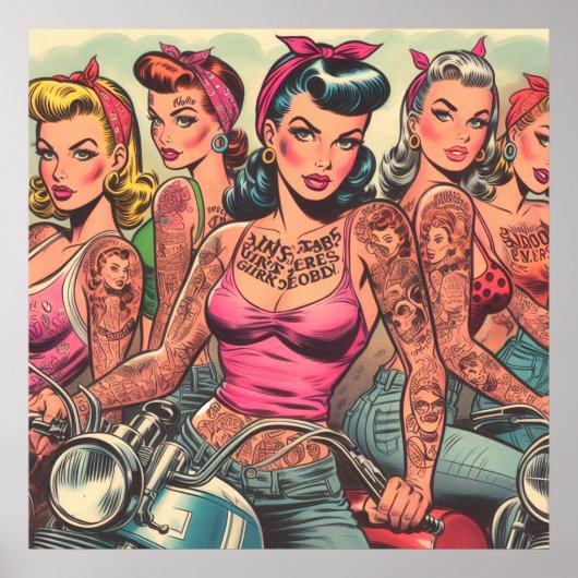 Tattoo Biker Girls Comic Poster (Vorne)