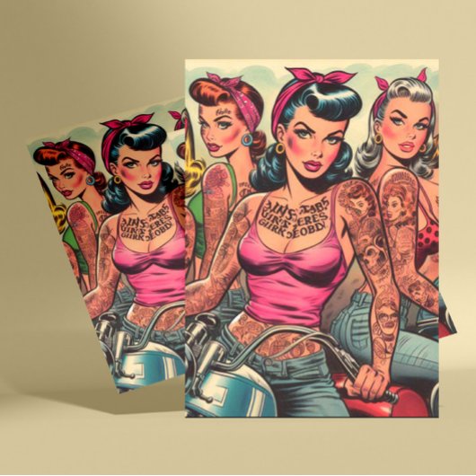 Tattoo Biker Girls Comic Postkarte
